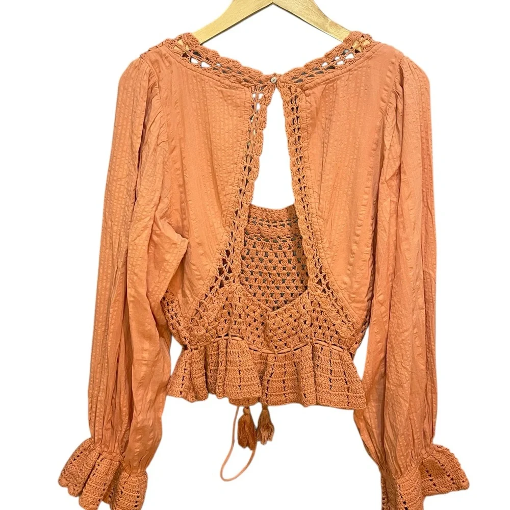 Free People Megan Crochet Top in Coral Sand